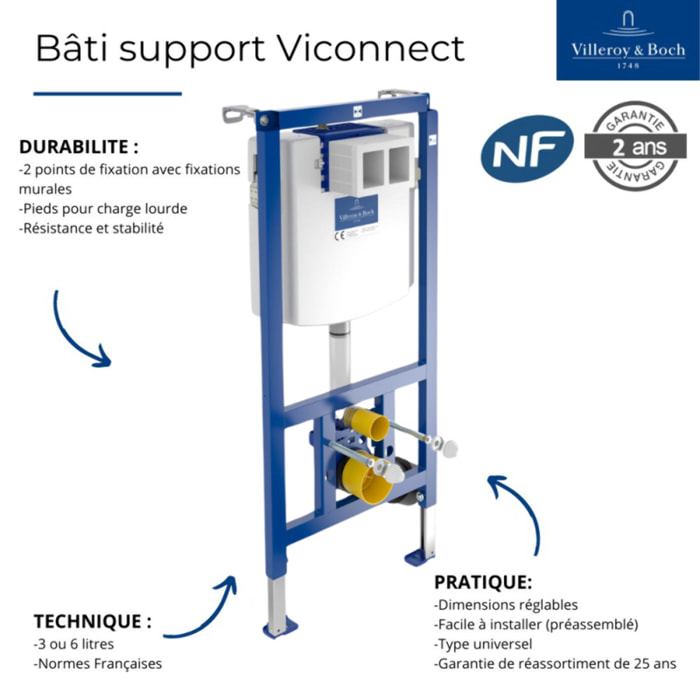 Bâti-support autoportant WC Viconnect avec plaque chrome mat
