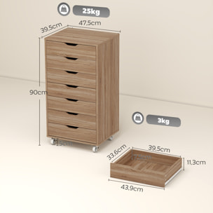 Caisson bureau - rangement bureau 7 tiroirs - dim. 47,5L x 39,5l x 90H cm - effet bois clair