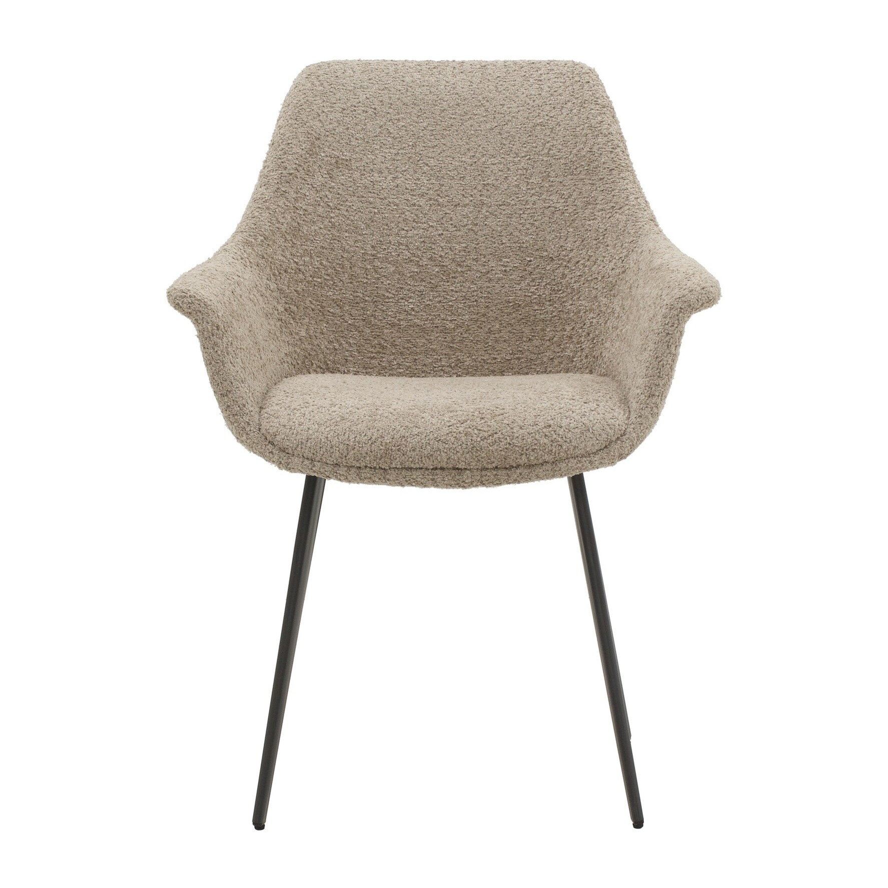 Set di 2 sedie MIRASIERRA in tessuto beige effetto bouclé e gambe in metallo nero, con braccioli