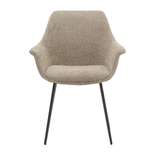 Set di 2 sedie MIRASIERRA in tessuto beige effetto bouclé e gambe in metallo nero, con braccioli