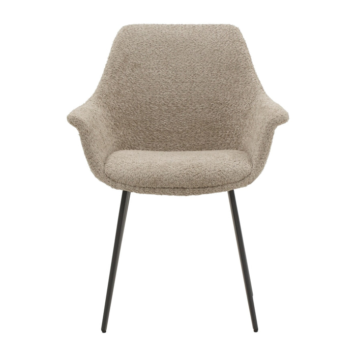 Set di 2 sedie MIRASIERRA in tessuto beige effetto bouclé e gambe in metallo nero, con braccioli