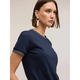 Motivi - T-shirt con bordi in maglia - Blu