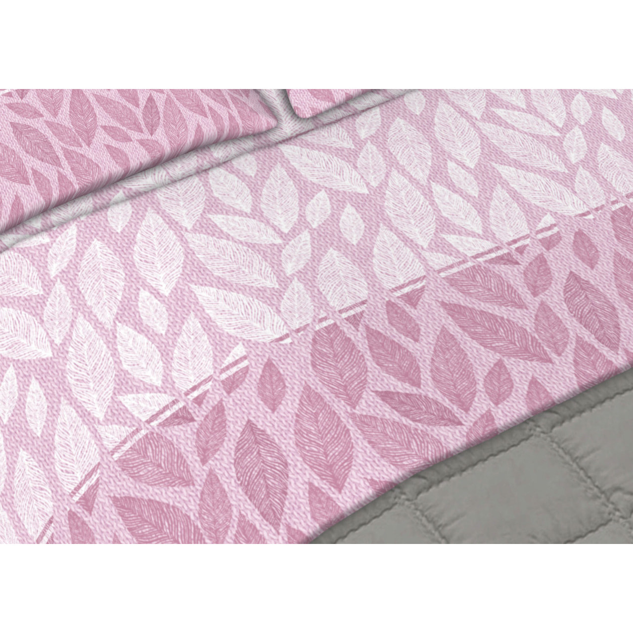 Completo Lenzuola In Calda Flanella Made in Italy Foglie Rosa