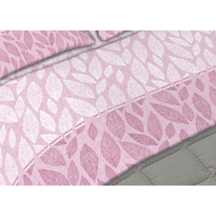 Completo Lenzuola In Calda Flanella Made in Italy Foglie Rosa