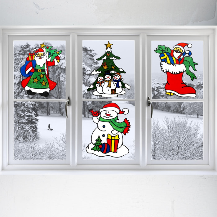 DAM  Confezione da 4 adesivi per finestre in gel, 30x25 cm. Disegni assortiti. 30x0,5x25 centimetri. Colore: multicolore