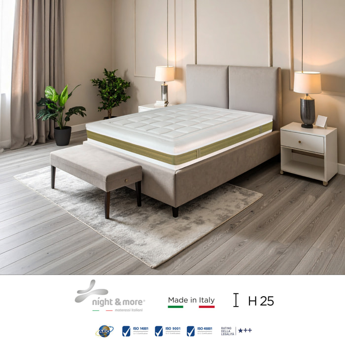 "ELEGANCE FOAM" H25 cm 120x190 guanciale Memory OMAGGIO 5 strati in FOAM arrotolato