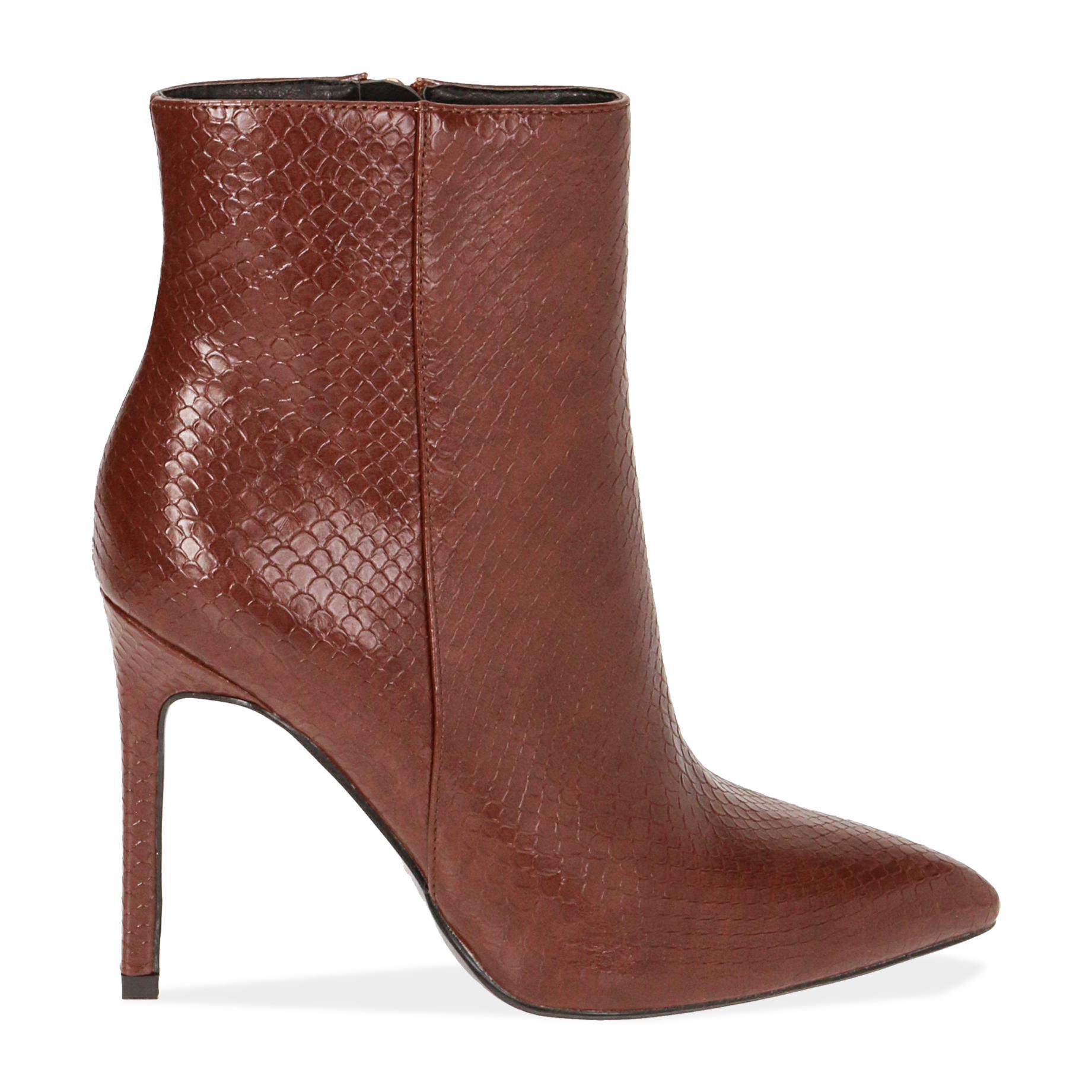 Ankle boots cognac stampa vipera, tacco 10,5 cm