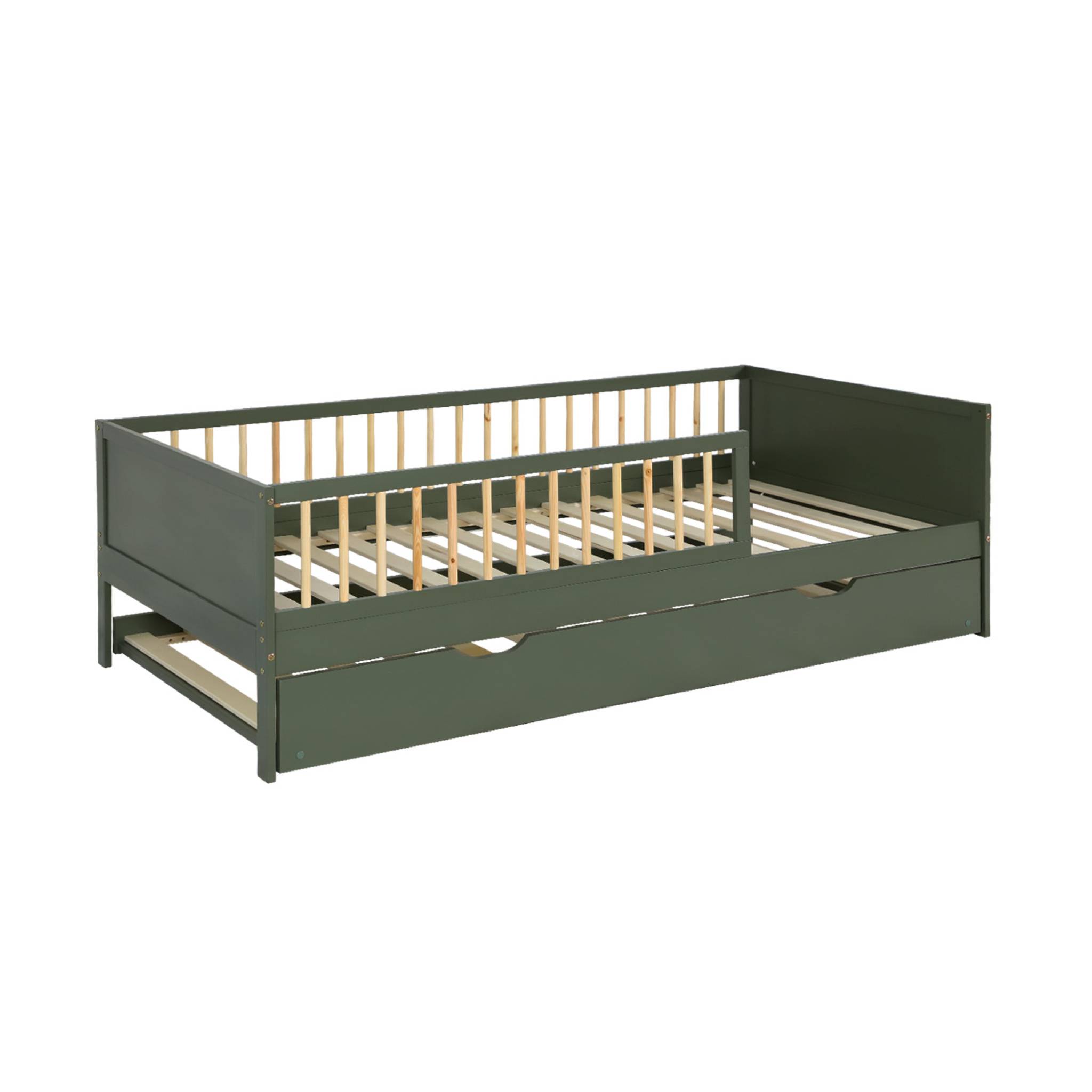 Lit gigogne enfant 90 x 190 cm pin naturel  avec sommier à lattes et tiroir ELIO