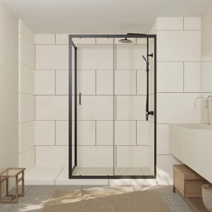 Porte de douche + Retour 120x90x200 cm - Verre 6 mm - Profilé Noir - CRUSH