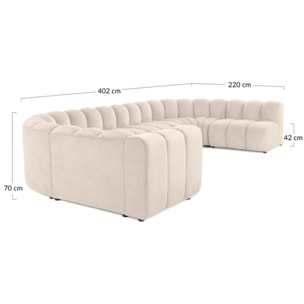 Debbie - canapé modulable panoramique d'angle droit 7 places en tissu texturé - Rose