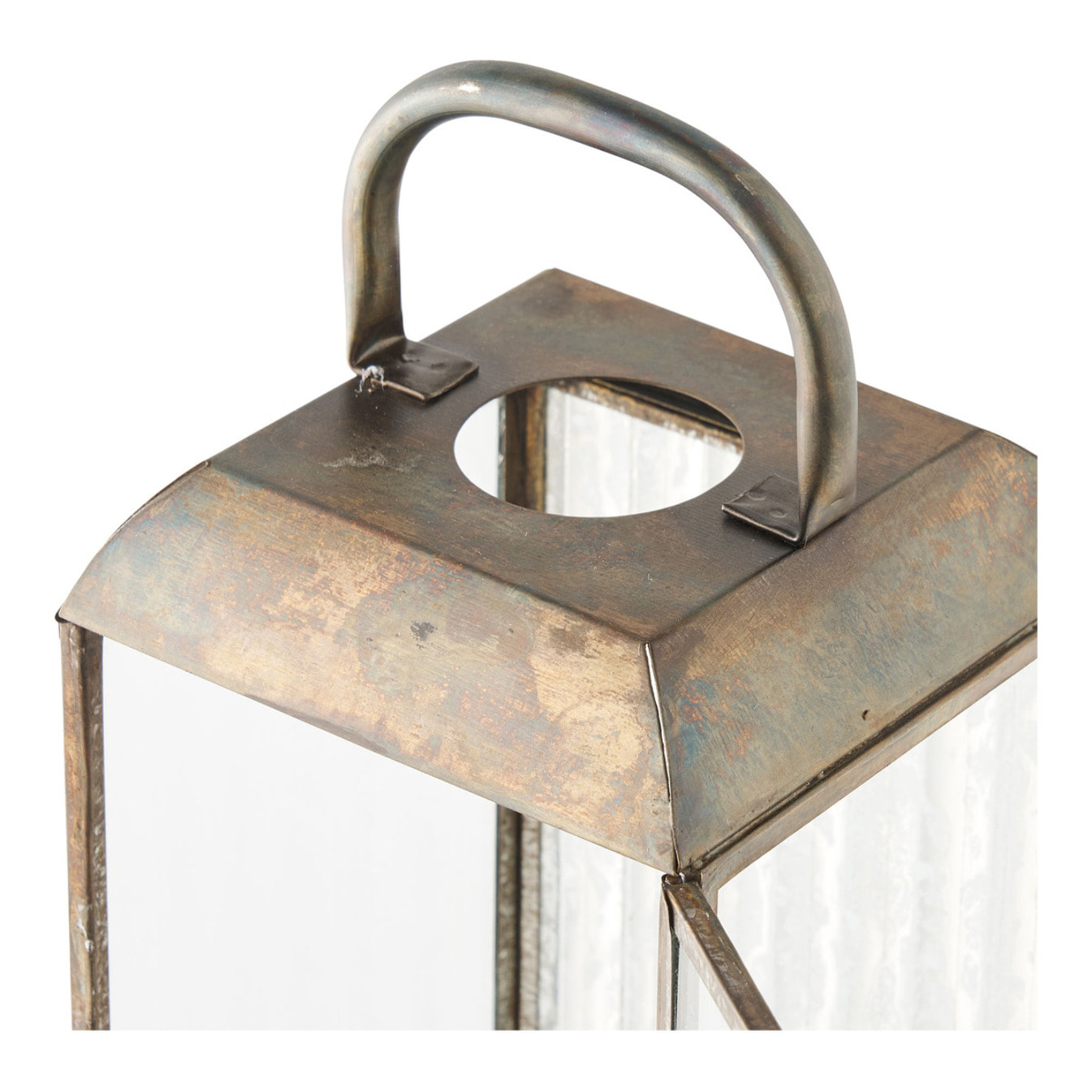Lanterna alta Herslev in vetro e metallo effetto ottone antico 12x12x60 cm