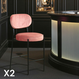 Lot de 2 tabourets de bar velours rose FLORENCE