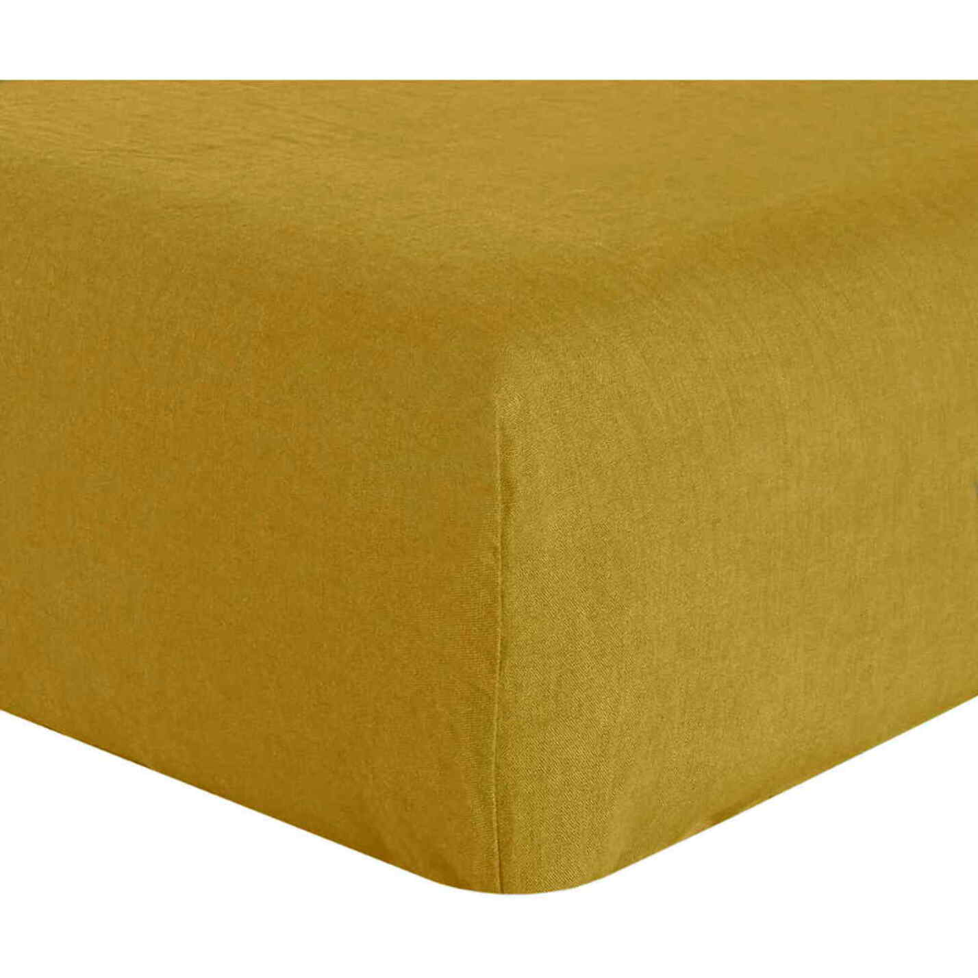 Drap Housse - Bonnet:30cm 100%lin LavÉ Jaune Curry