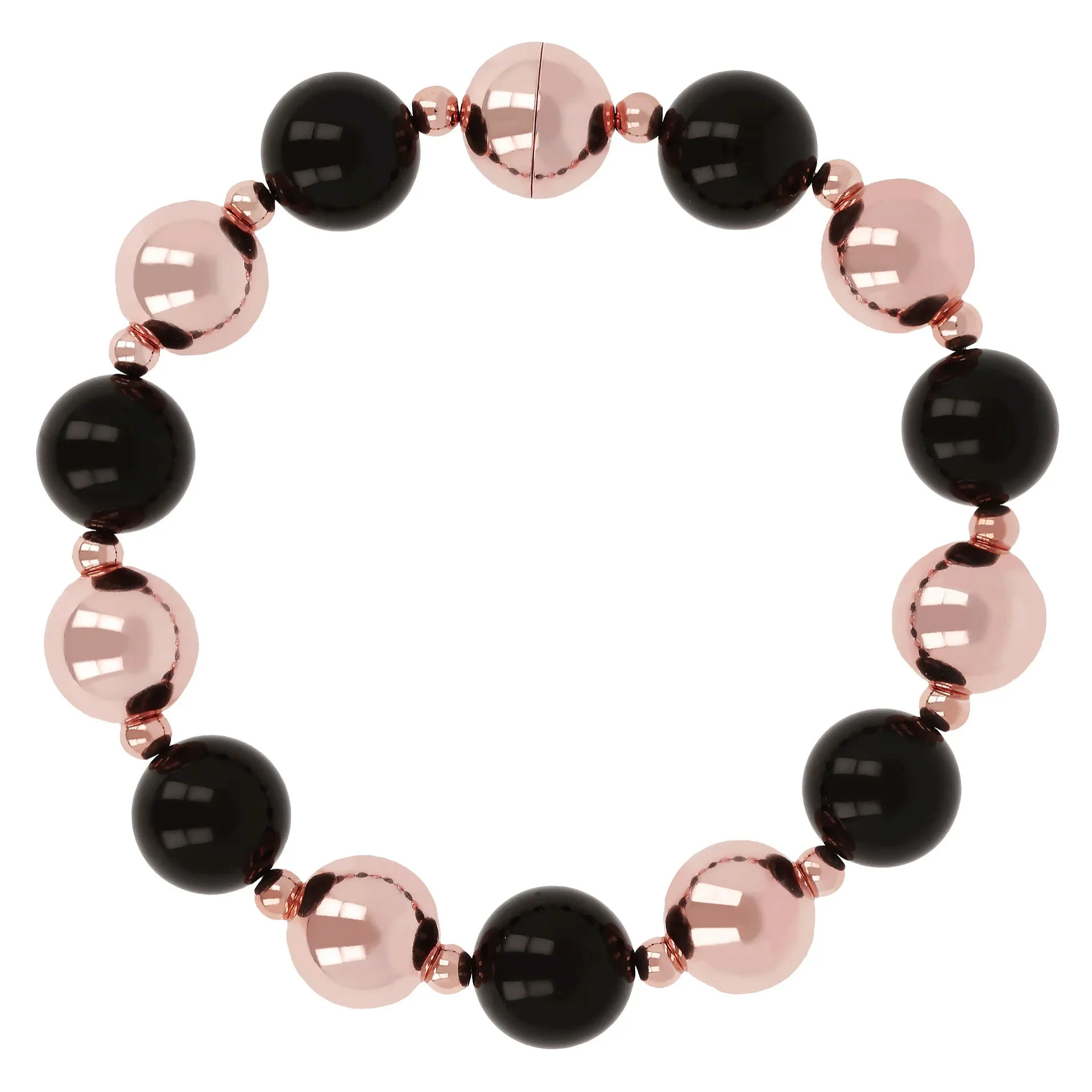 Bracciale con Bead Lucide e Pietra Naturale Quarzo Rosa Sfaccettato