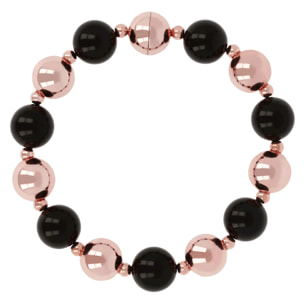 Bracciale con Bead Lucide e Pietra Naturale Quarzo Rosa Sfaccettato