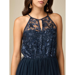 Oltre - Tulle dress with embroidered bodice - Azul