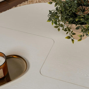 Table basse ronde blanche effet bois - design puzzle MARFA