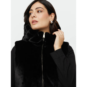 Fiorella Rubino - Gilet lungo reversibile con zip e cappuccio - Nero