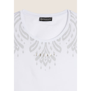 Canotta in jersey con stampa floreale sulle spalle