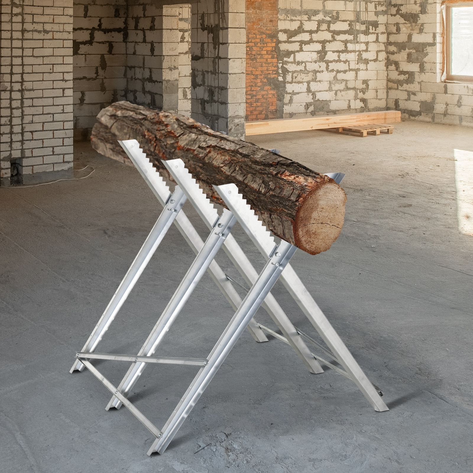 Caballete para Sierra Plegable Caballete Motosierra con Estructura Triangular de Metal Soporte para Leña Carga 100 kg 83x83x79 cm Plata
