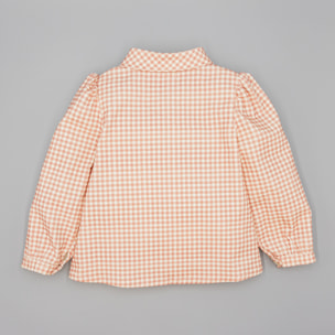 Camisa Rosa De Pana Con Cuadros y Lazo