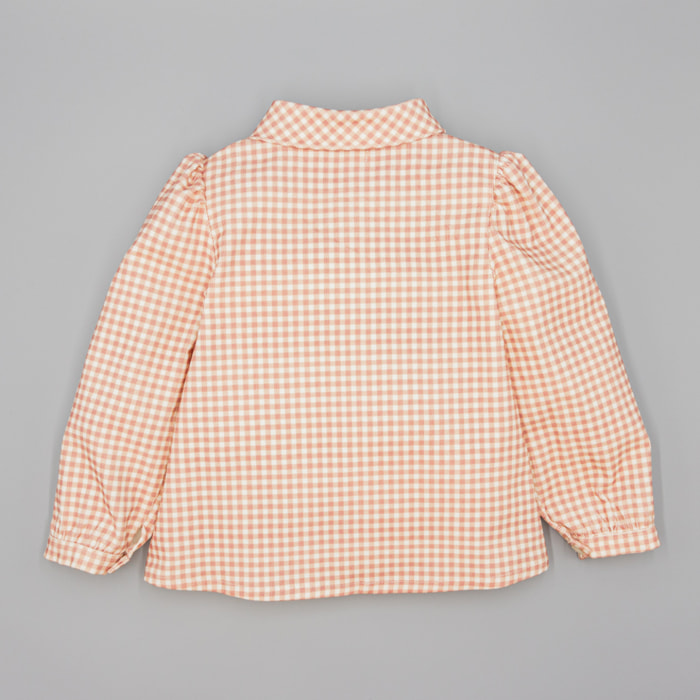 Camisa Rosa De Pana Con Cuadros y Lazo