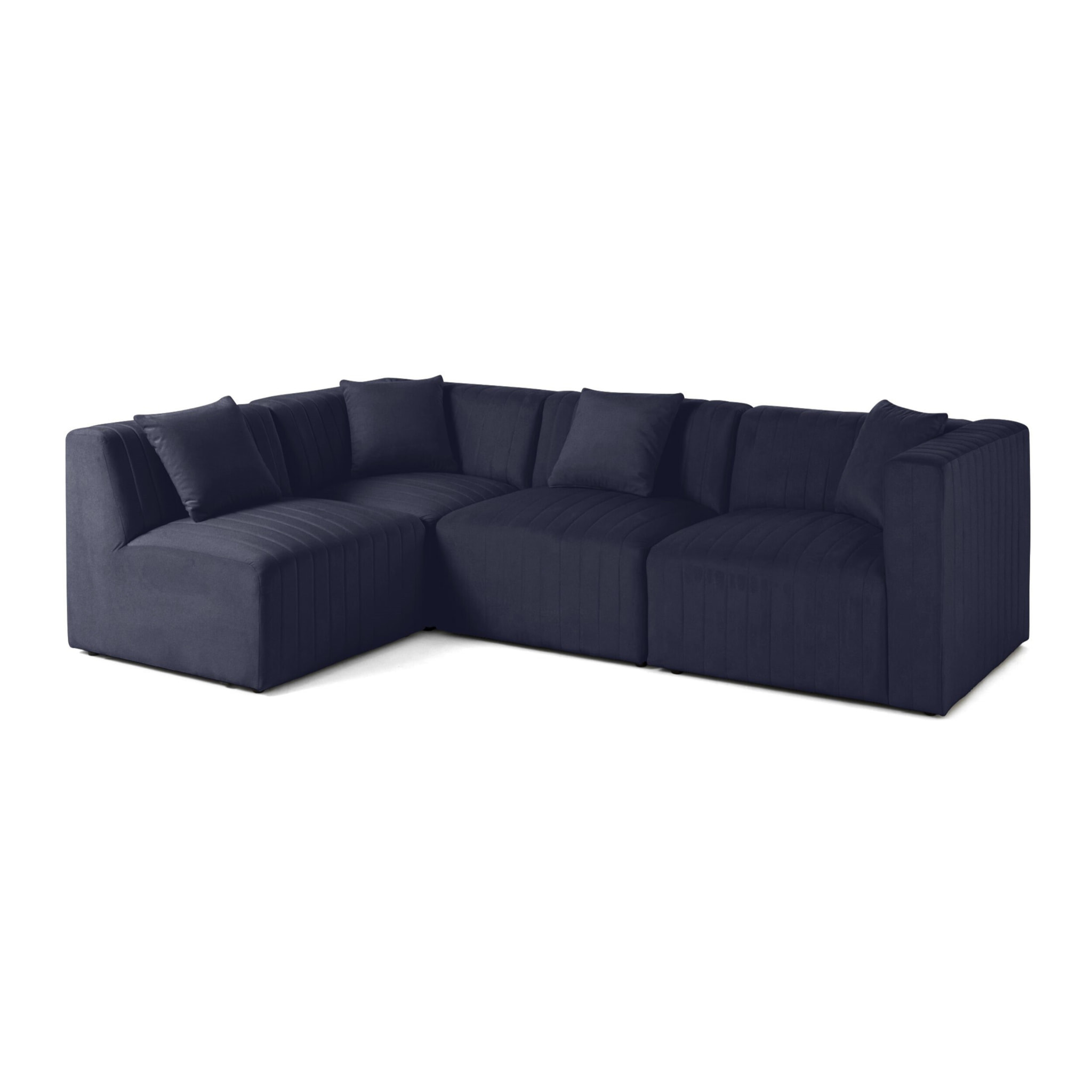 Nova - canapé modulable d'angle gauche - 5 places - avec pouf d'appoint - en velours - Bleu marine