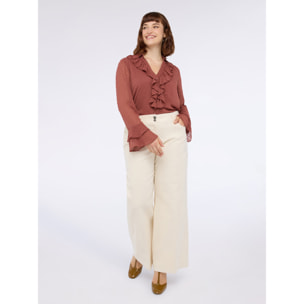 Fiorella Rubino - Blusa en tejido plumetis con volantes - Marrón