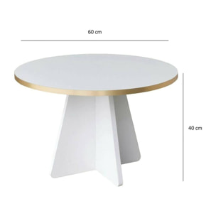 Tavolino da salotto Armanda, Tavolo basso da caffè, Portariviste per divano, Ripiano da soggiorno, 60x60h40 cm, Oro e Bianco