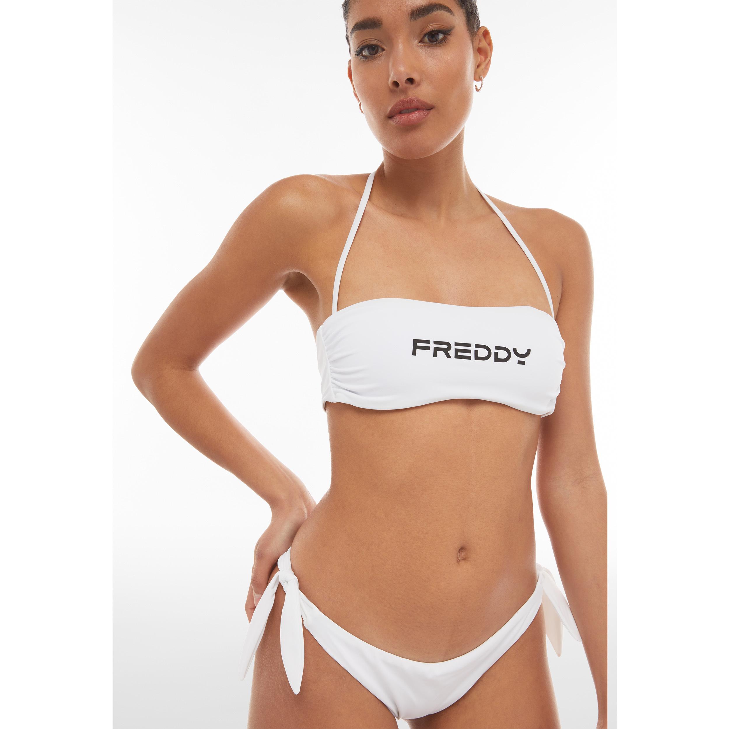 Top bikini a fascia con chiusura a fiocco e logo a contrasto