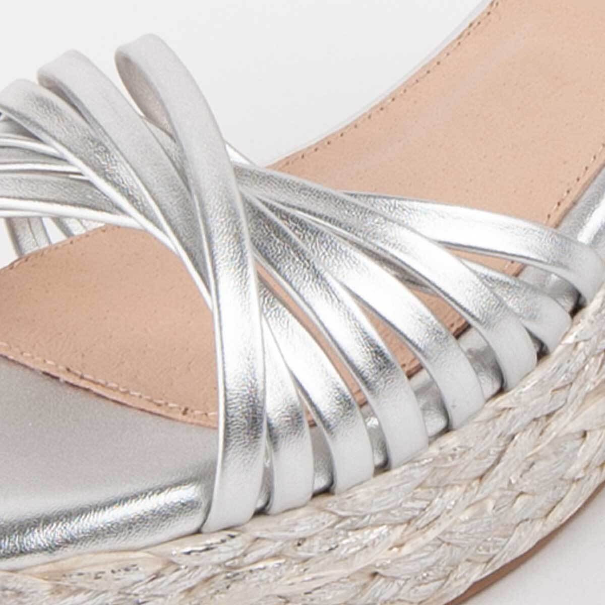 Sandalia De Cuña - Plateado - Altura: 7 Cm