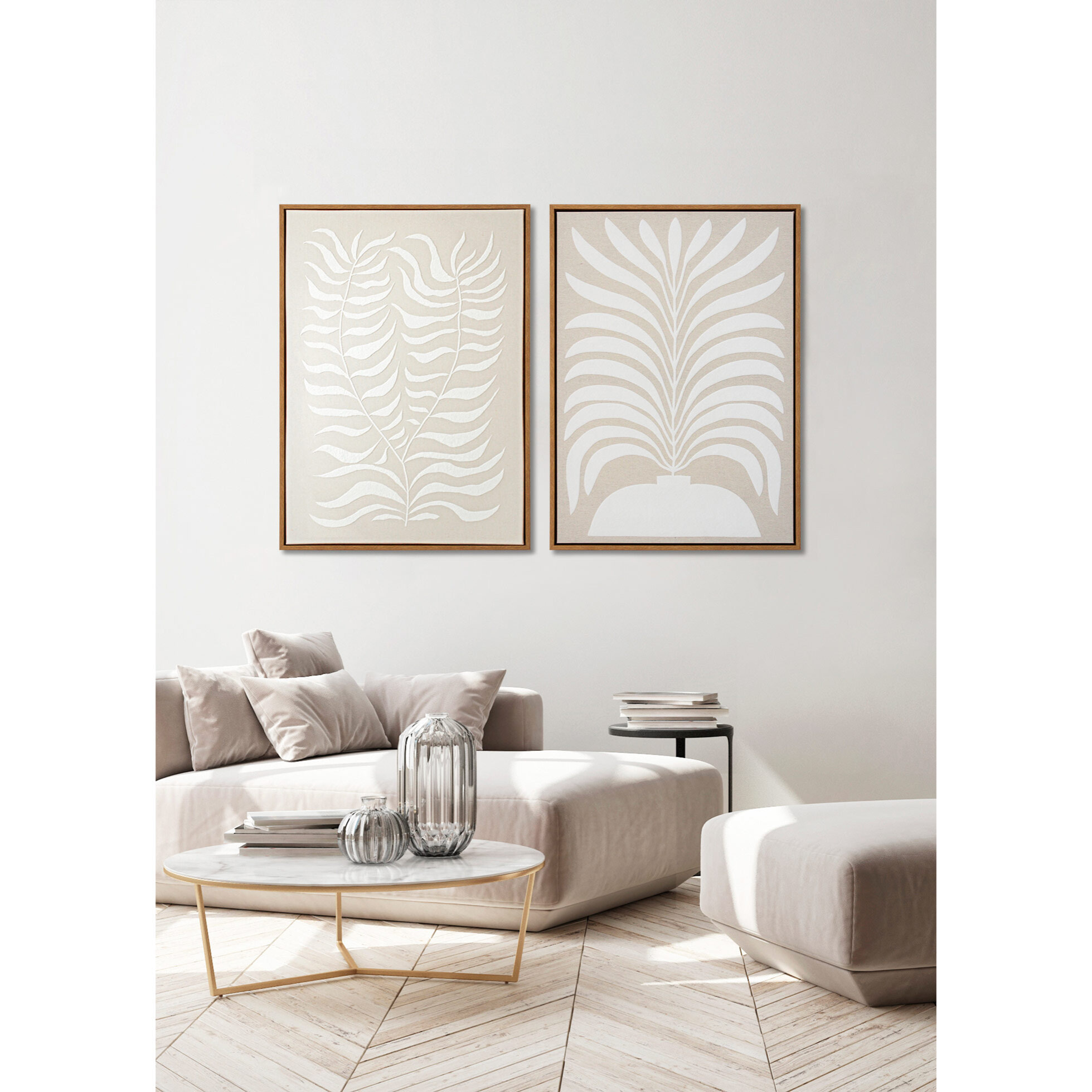 Cuadro Linen lino impresión 3D beige-blanco 73x53x4 cm