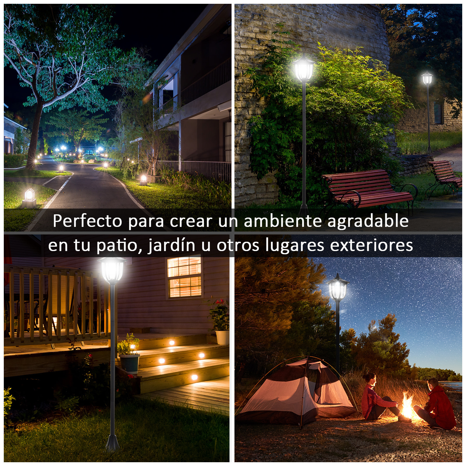 Farola Solar Exterior 6 LEDS Autonomía 6-8 Horas Encendido Automático Ф26,5x177cm