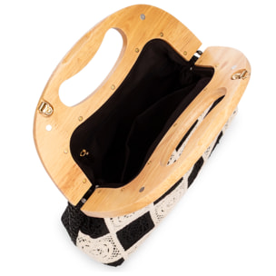 Barbaira Borsa a mano Donna. Realizzata in legno naturale e cotone.