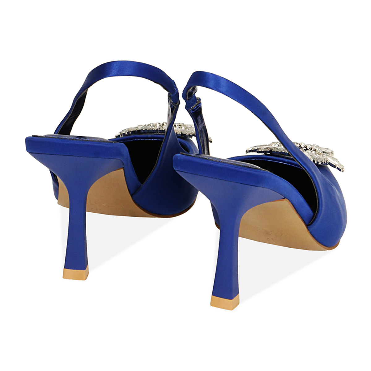 Slingback blu in raso, tacco 7,5 cm