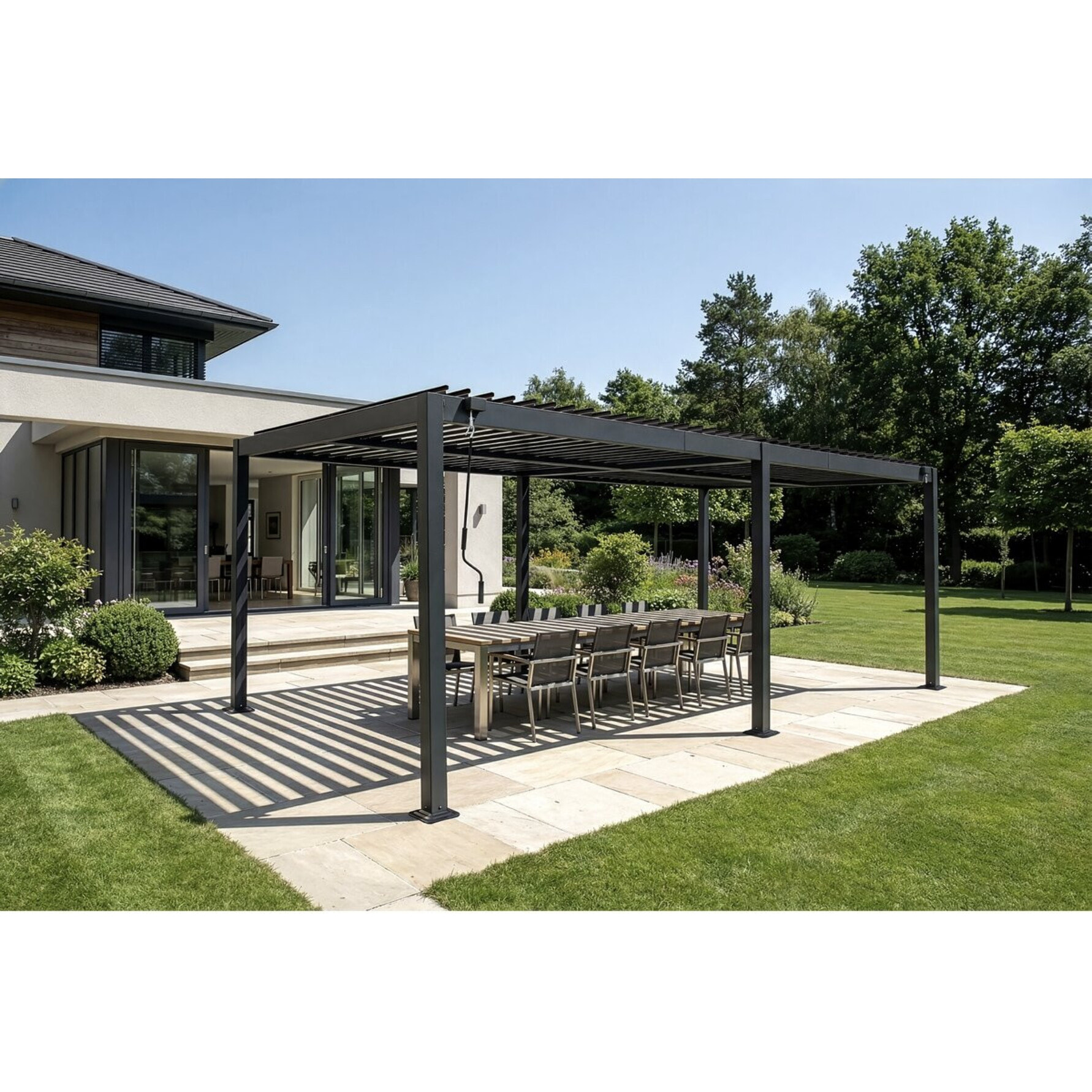 Pergola bioclimatique autoportante en aluminium "Kensington" - 3 x 6 m - Gris