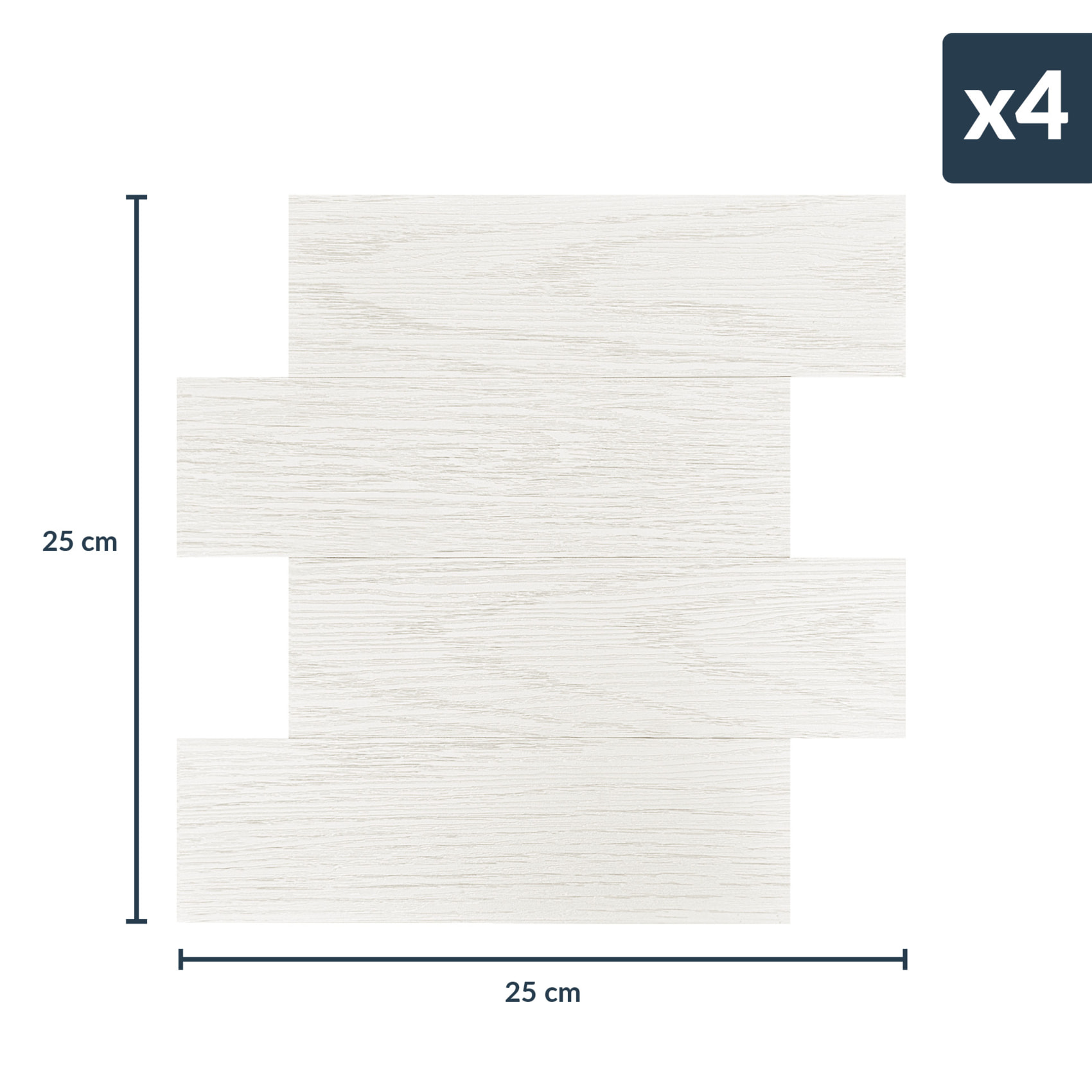 Crédence adhésive murale 3D  - Effet bois 4 pièces - Blanc