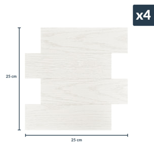 Crédence adhésive murale 3D  - Effet bois 4 pièces - Blanc