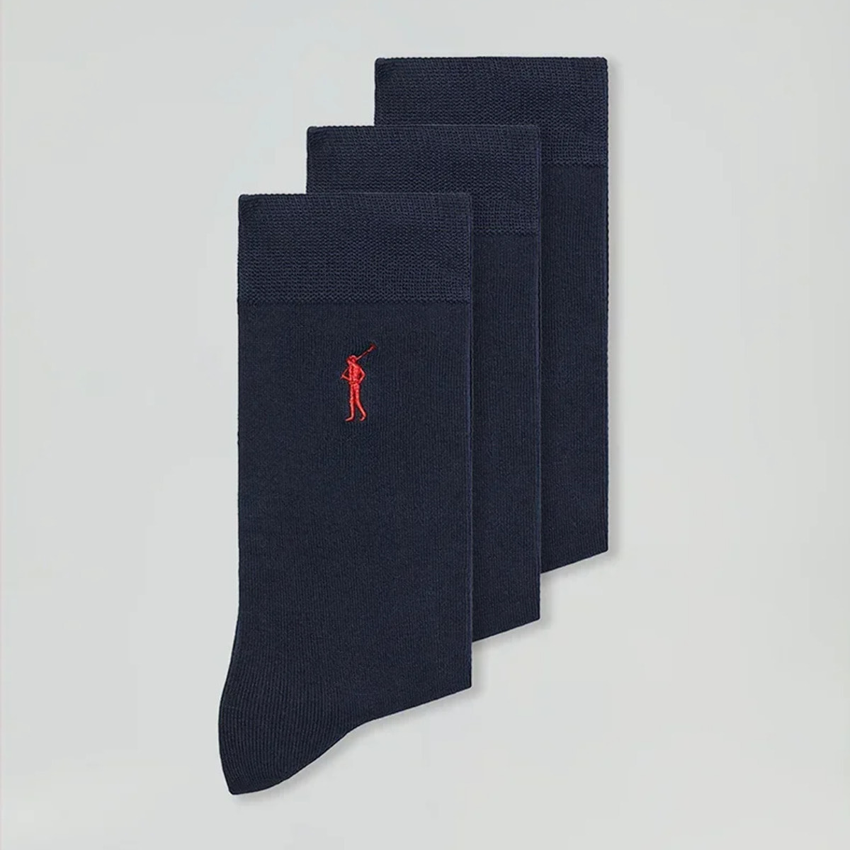 Pack hombre de tres pares de calcetines azul marino con logo Rigby Go
