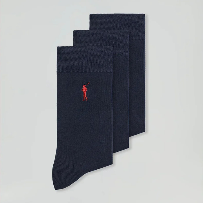 Pack hombre de tres pares de calcetines azul marino con logo Rigby Go