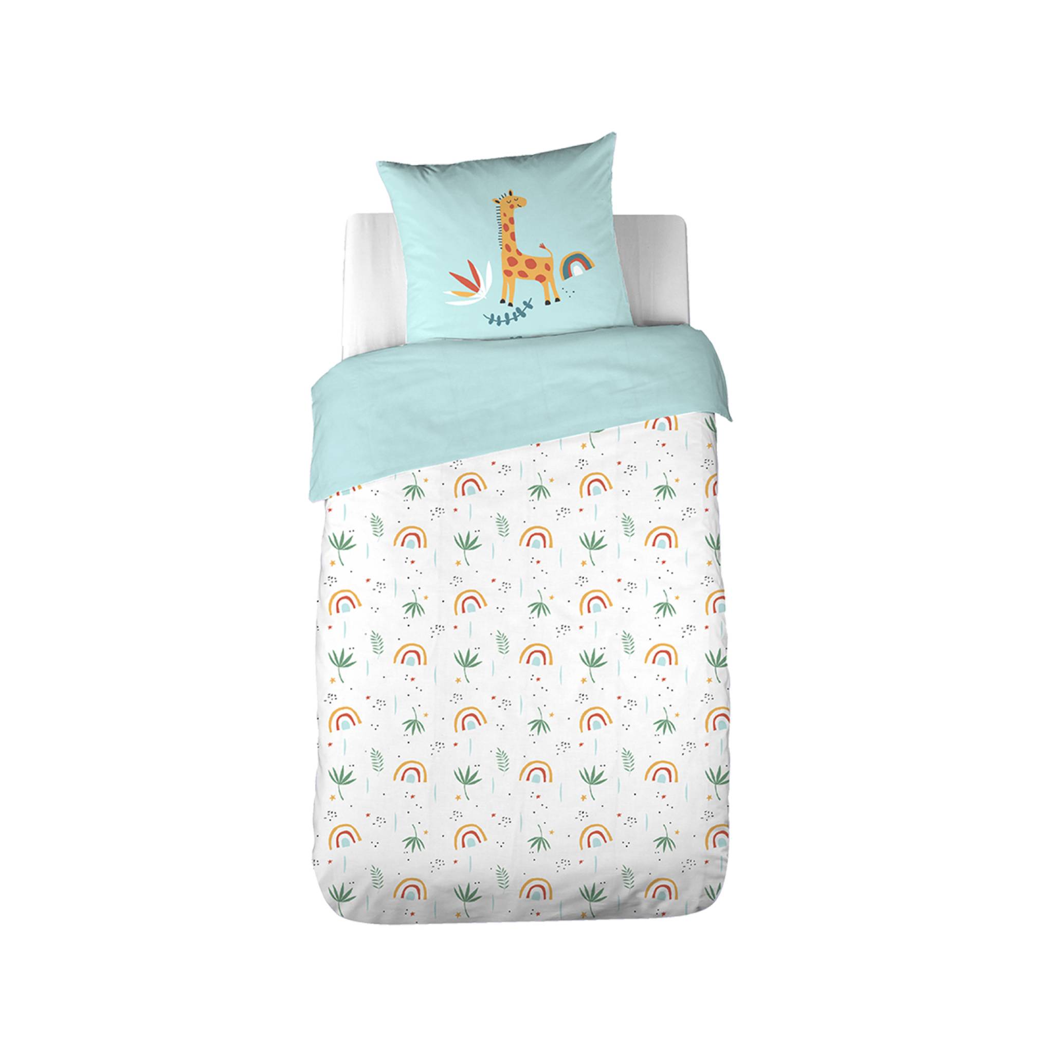 Parure de lit coton réversible turquoise imprimé savane / arc-en-ciel 1 place 140 x 200cm - Tanzania
