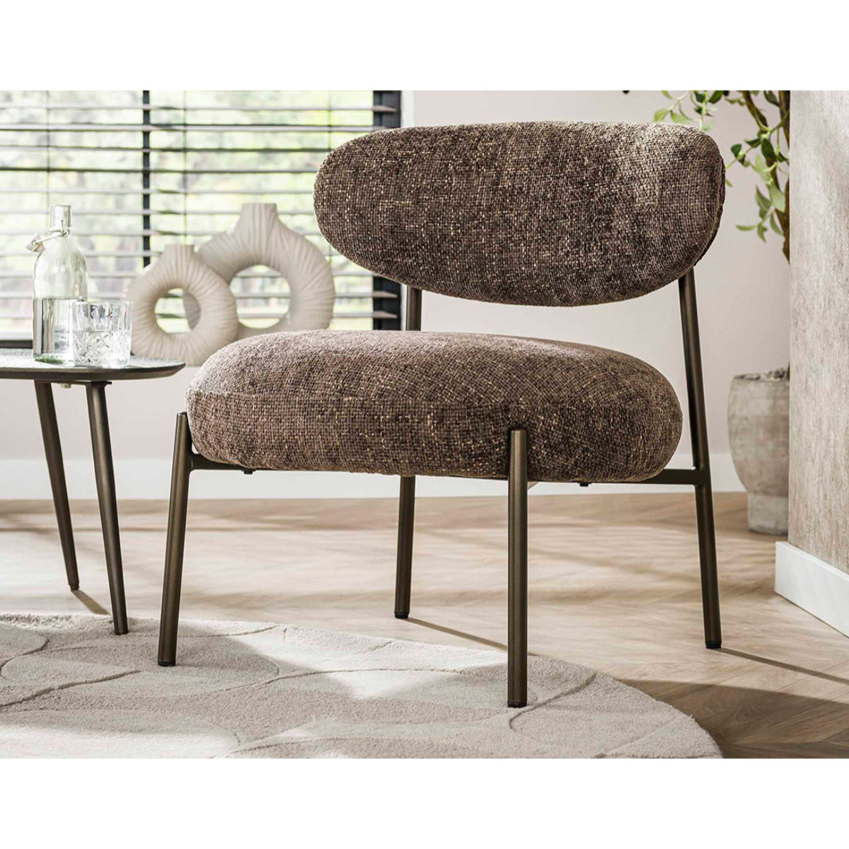 Adelia - fauteuil - pieds en métal - en tissu texturé - Marron