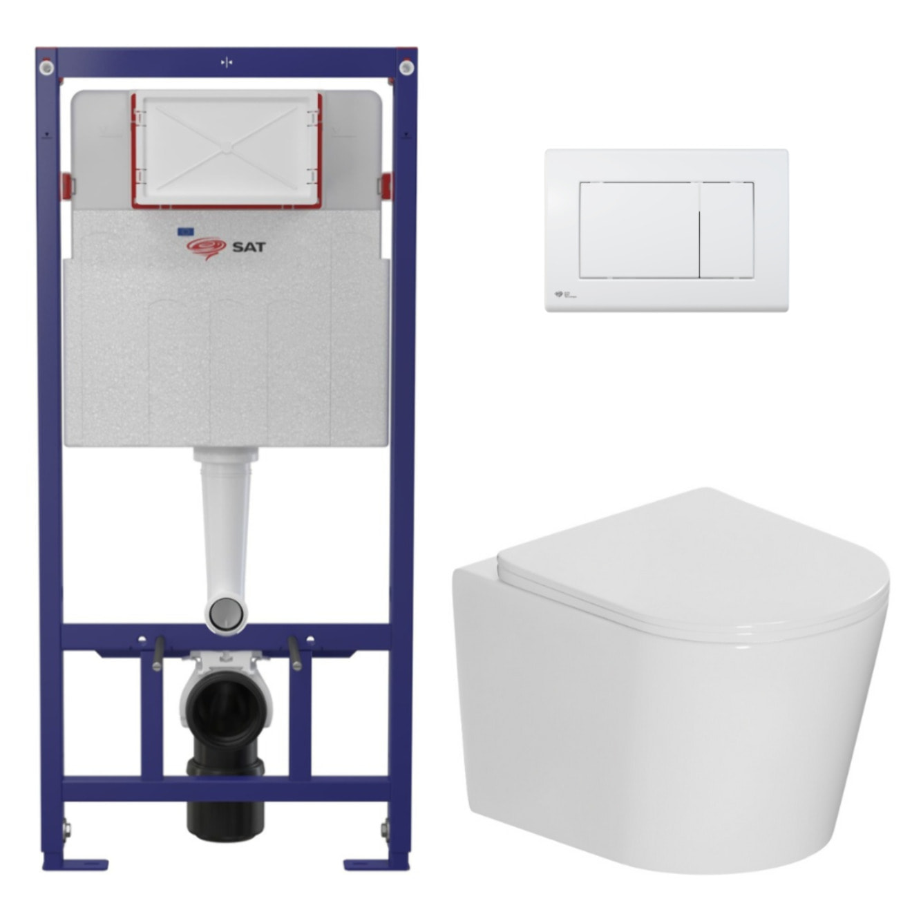 Pack WC bâti-support léger 112 cm ECO 2L Swiss Aqua Technologies + WC suspendu Ceramia + plaque blanc brillant (STECE14WT01-FR)
