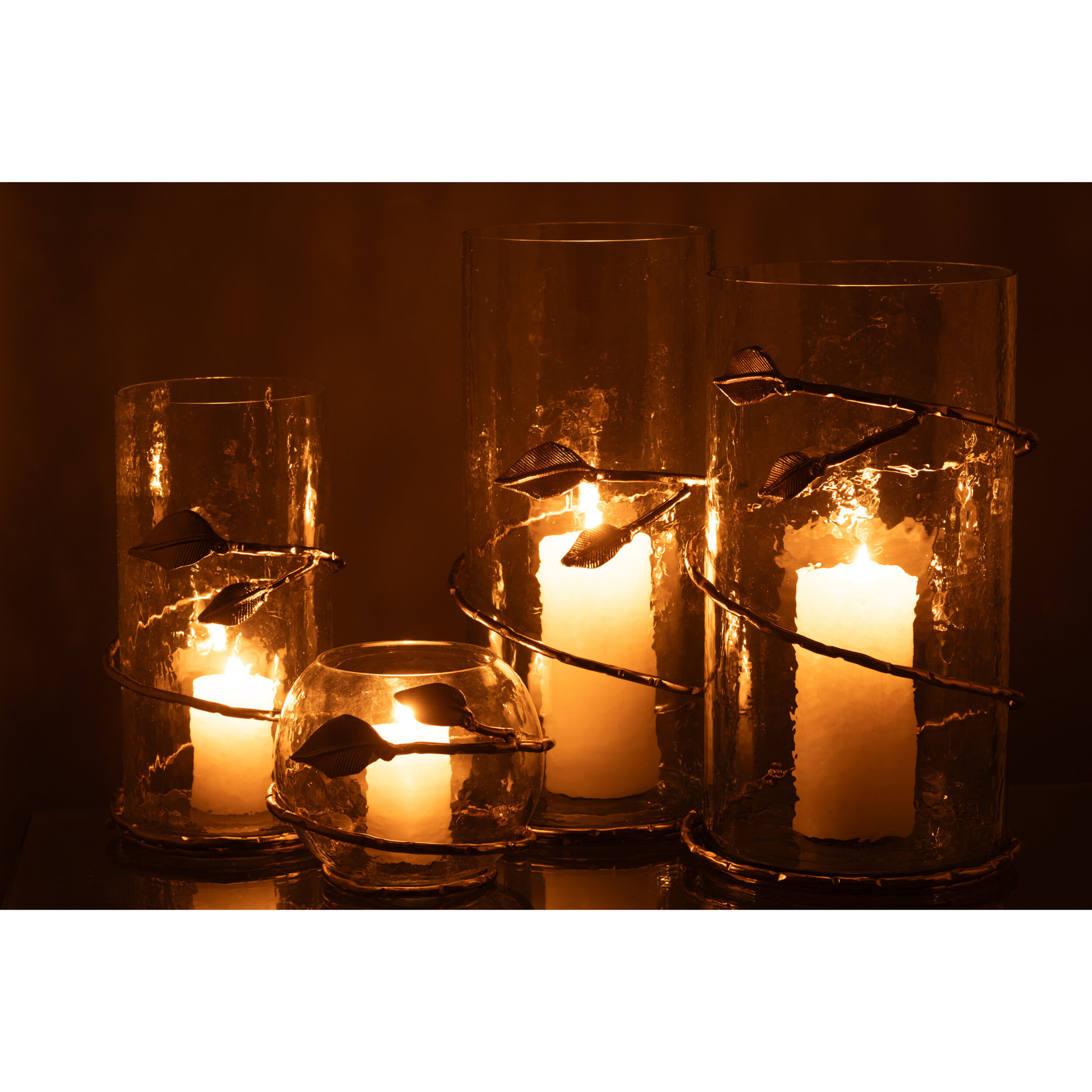 J-Line vase Feuille Bol - verre/acier - transparent/or - Ø 10 cm