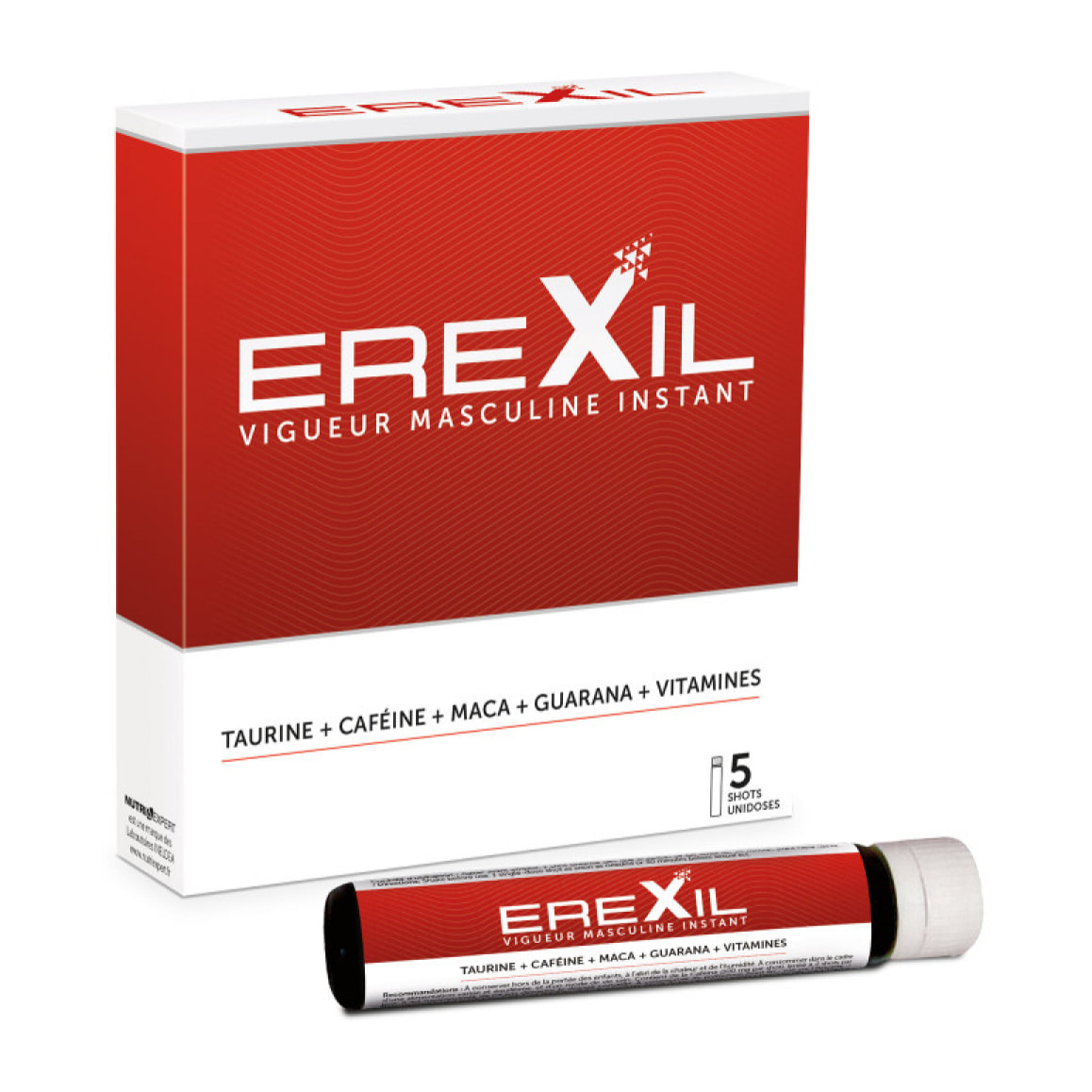 NUTRIEXPERT - Erexil - Aux extraits de plantes stimulantes - Améliore les performances et la résistance - 5 shots unidoses 25 ml