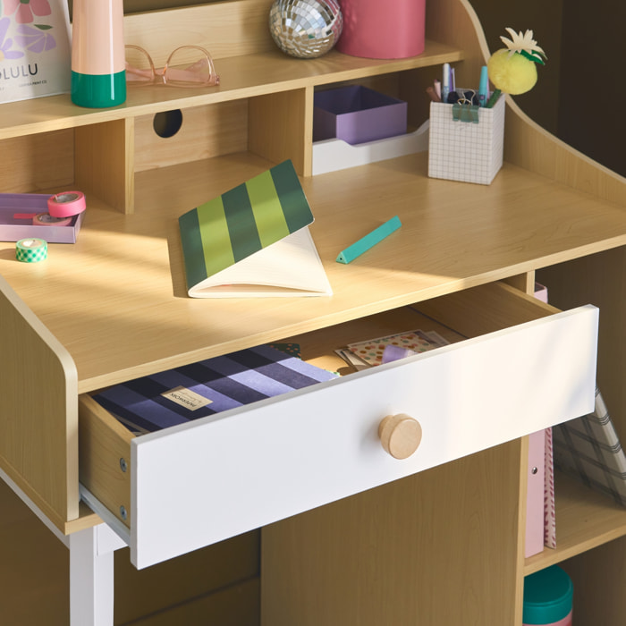 Bureau enfant décor bois 1 tiroir 3 étagères EDGAR
