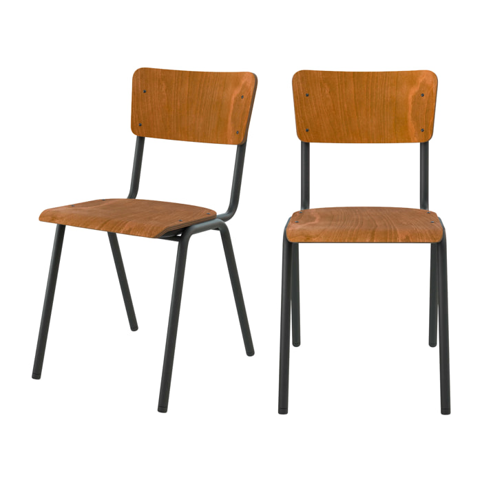 Lot de 2 chaises écolier empilables en bois foncé - Clem