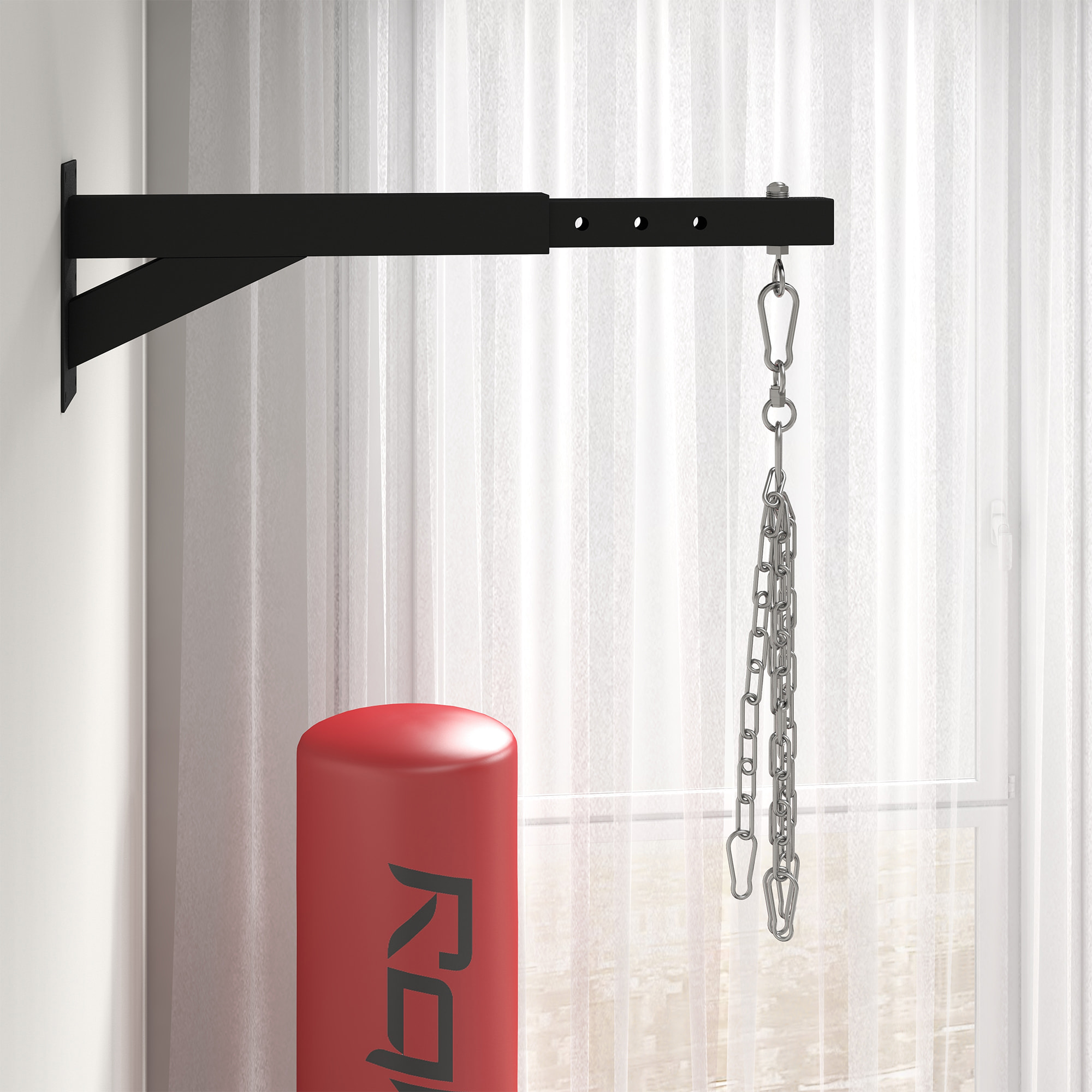 Soporte Saco Boxeo de Pared con Distancia Ajustable de 45-65 cm Gancho Giratorio de 360° y Cadenas para Entrenamiento en Gimnasio y Hogar Carga 60 kg Negro