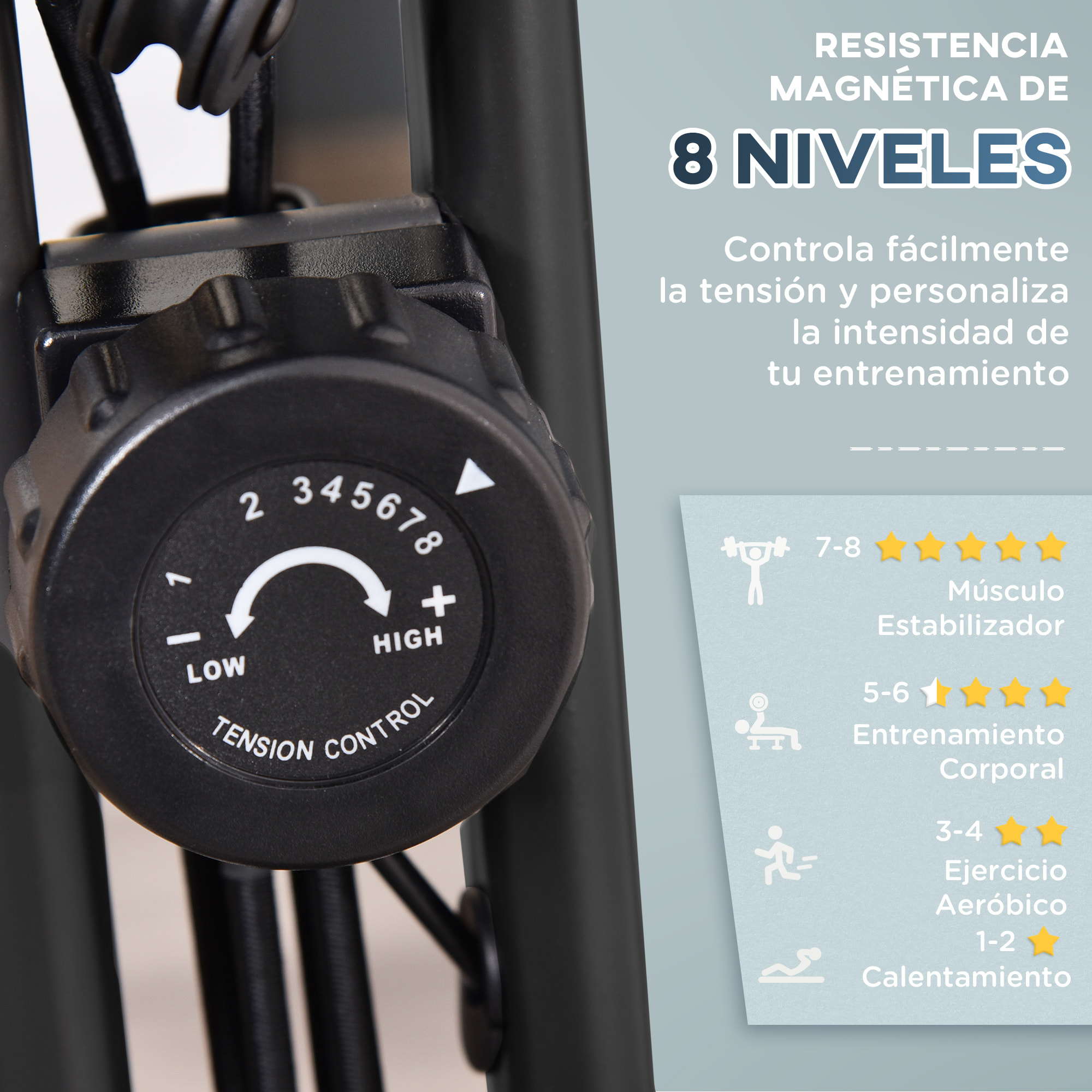 Bicicleta Estática Plegable Resistencia Magnética Ajustable de 8 Niveles con Sensor de Pulso Pantalla LCD Sillín Regulable Respaldo Bandas para Entrenamiento en Casa 107x53x107 cm Negro