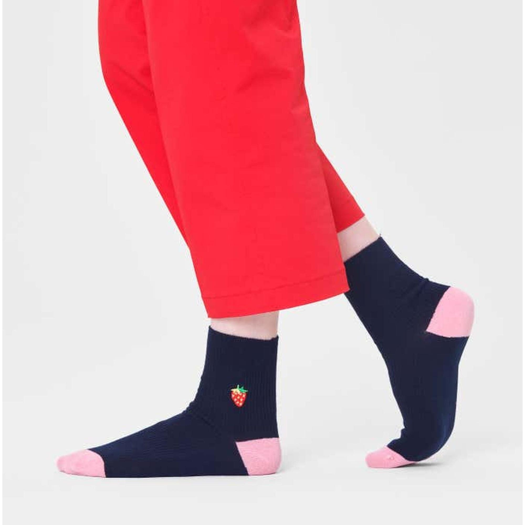 Calcetines ribbed embroidery strawberry 1/2 crew